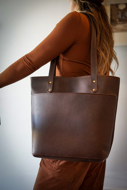 Tote Bag (Two Tone: Pebbled Cappuccino + Fleet Sienna Brown)