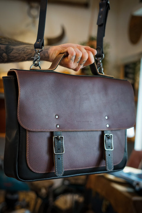 16" Messenger Bag (Two Tone: Pebbled Brown + Flat Black Accents)