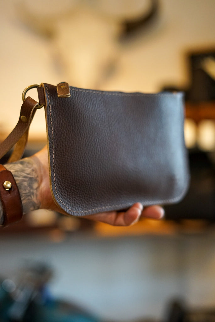 Handmade leather wrist clutch brown