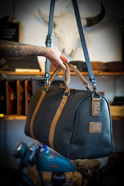 Overnighter Duffle (Flat Black/Rustic brown accents)