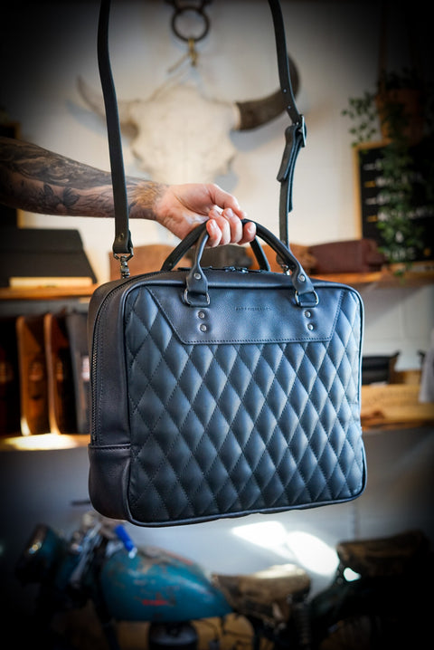 Business Bag (Diamond Stitch: Two Tone Flat Black + Pebbled Black)