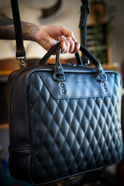Business Bag (Diamond Stitch: Two Tone Flat Black + Pebbled Black)