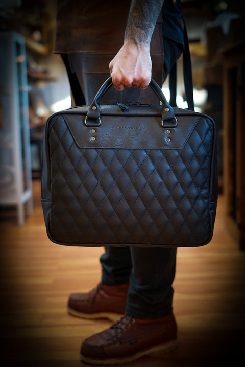 Business Bag (Diamond Stitch: Two Tone Flat Black + Pebbled Black)