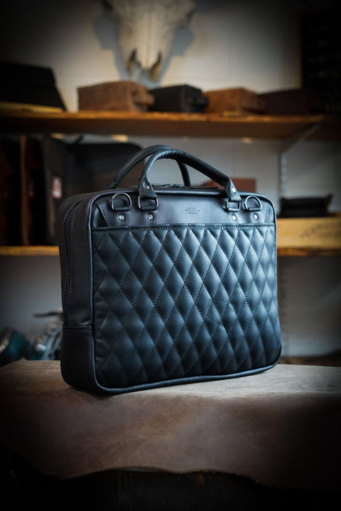 Business Bag (Diamond Stitch: Two Tone Flat Black + Pebbled Black)