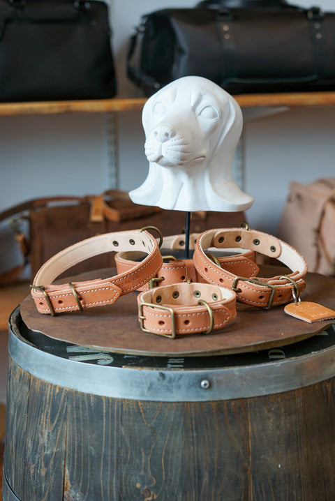 Handmade Natural Leather Dog Collars and Leashes