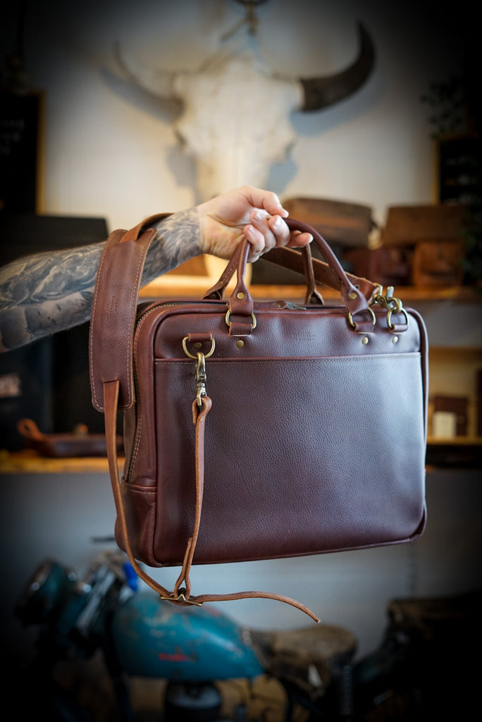 Full grain leather business bag handmade in canada